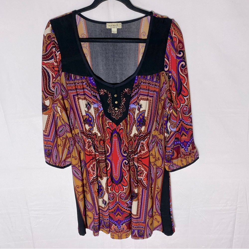 One World Multicolor Paisley Tunic Top 1X
